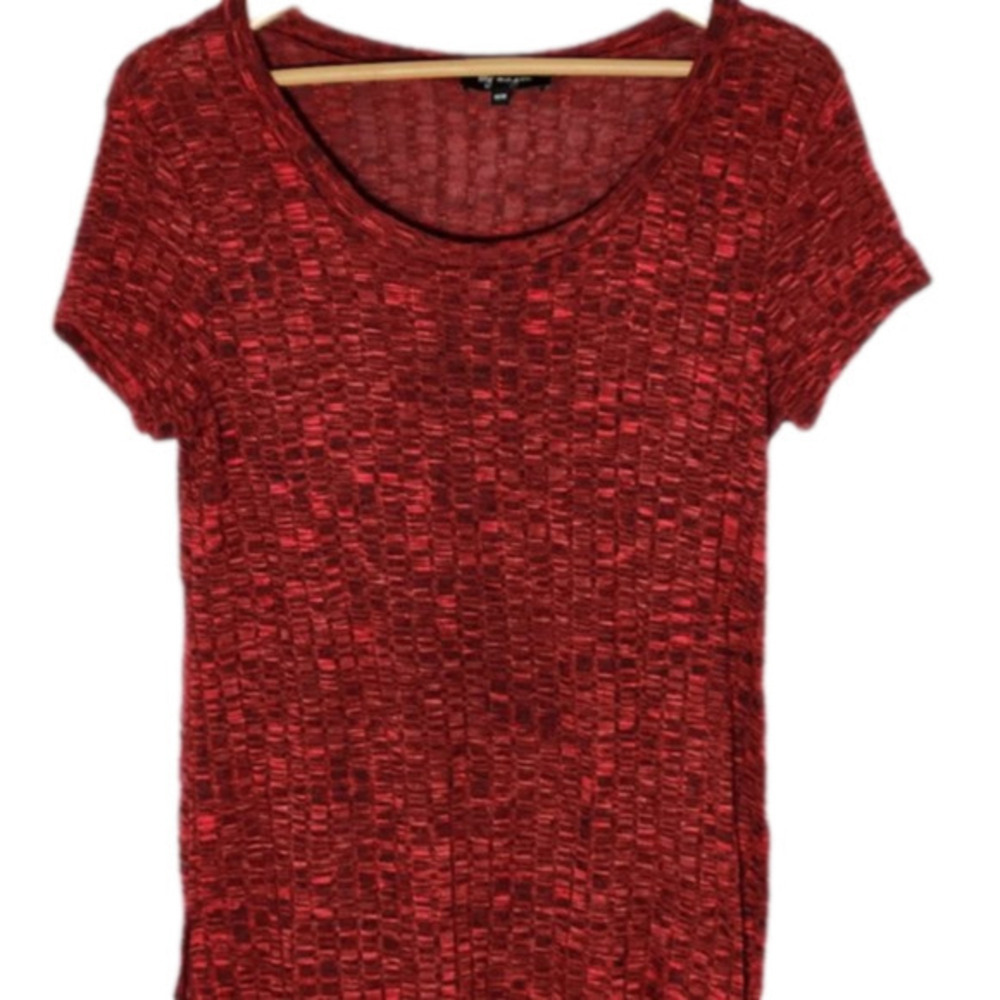 171. Lily Morgan Red/Black Heather Ribbed Tee Shirt Dress sz M